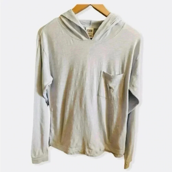 PINK Victoria's Secret Tops - PINK VICTORIA SECRET Blue Light Long Sleeves Graphic lightweight Hoodie Sz XS